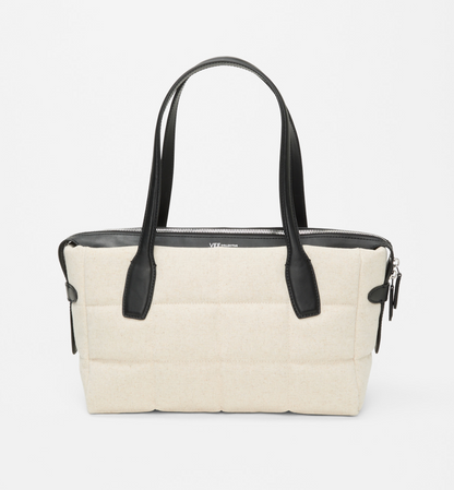 Tela Small Tote in Natural Canvas Black