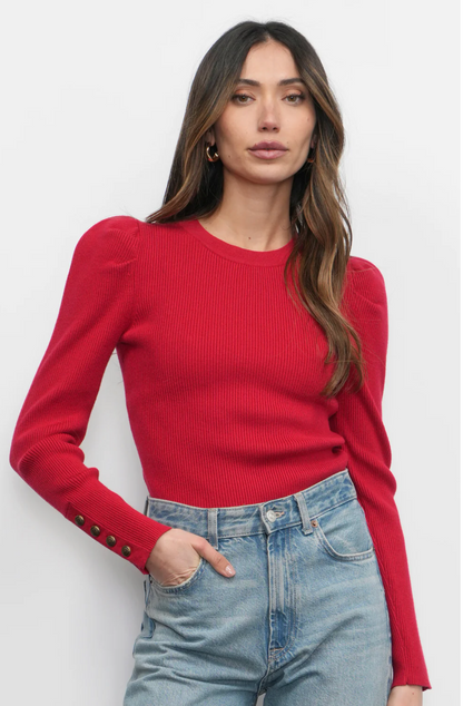Dani Button Puff Sleeve Ribbed Knit Top