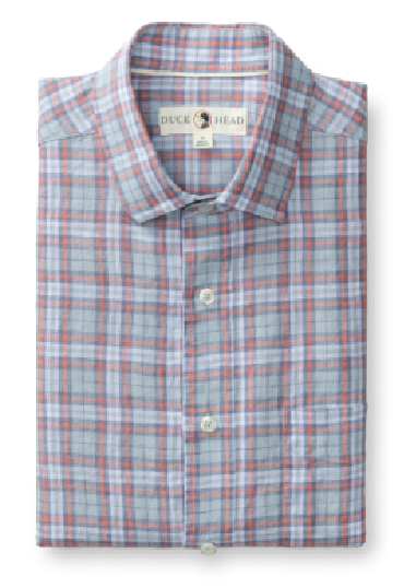 Linen Poplin Plaid Shirt in Sky Blue