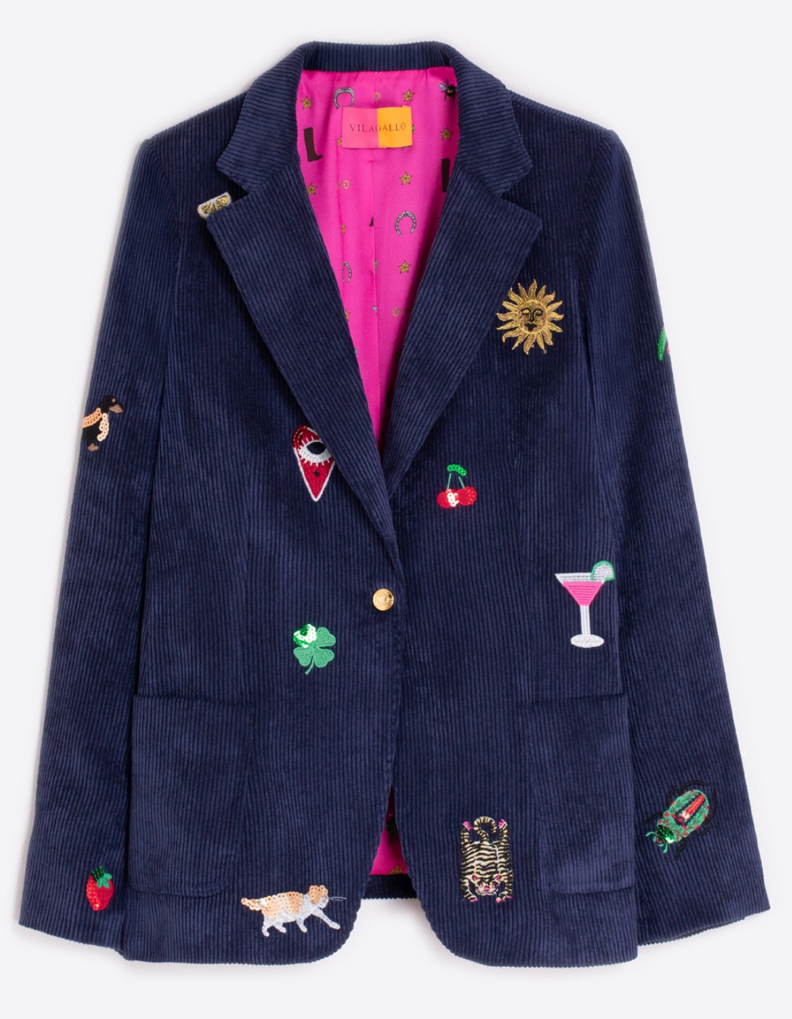 Navy Corduroy Embroidery Blazer