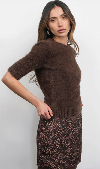 Odette Fuzzy Elbow Sleeve Knit Top