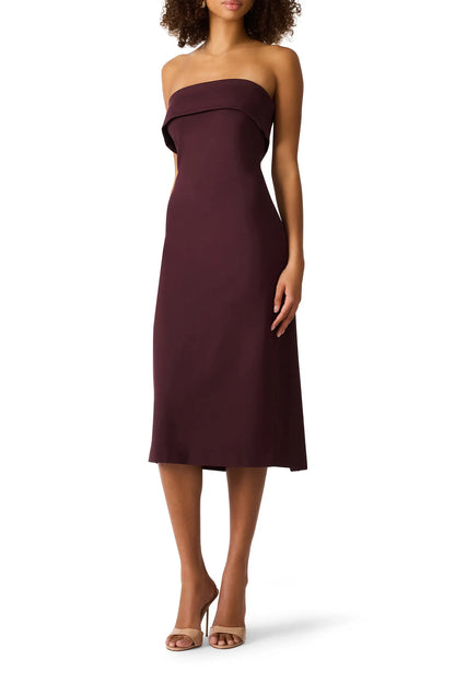 Roslynn Strapless Midi Dress in Chocolate