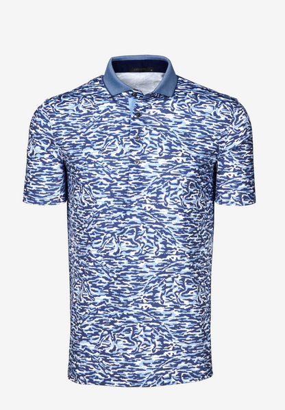 Stalking Wolf Camo Short Sleeve Polo in Wolf Blue