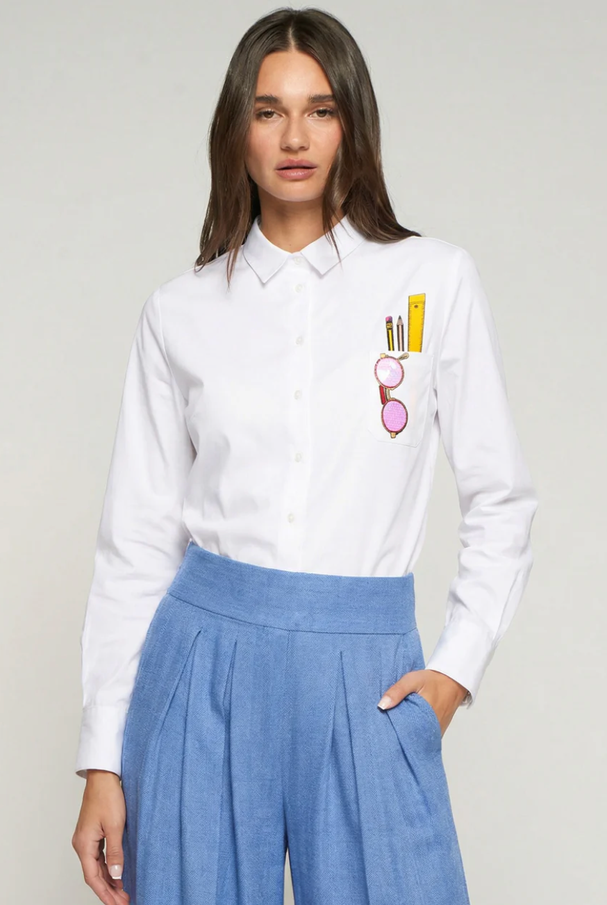 White Shirt With Embroidered Pocket