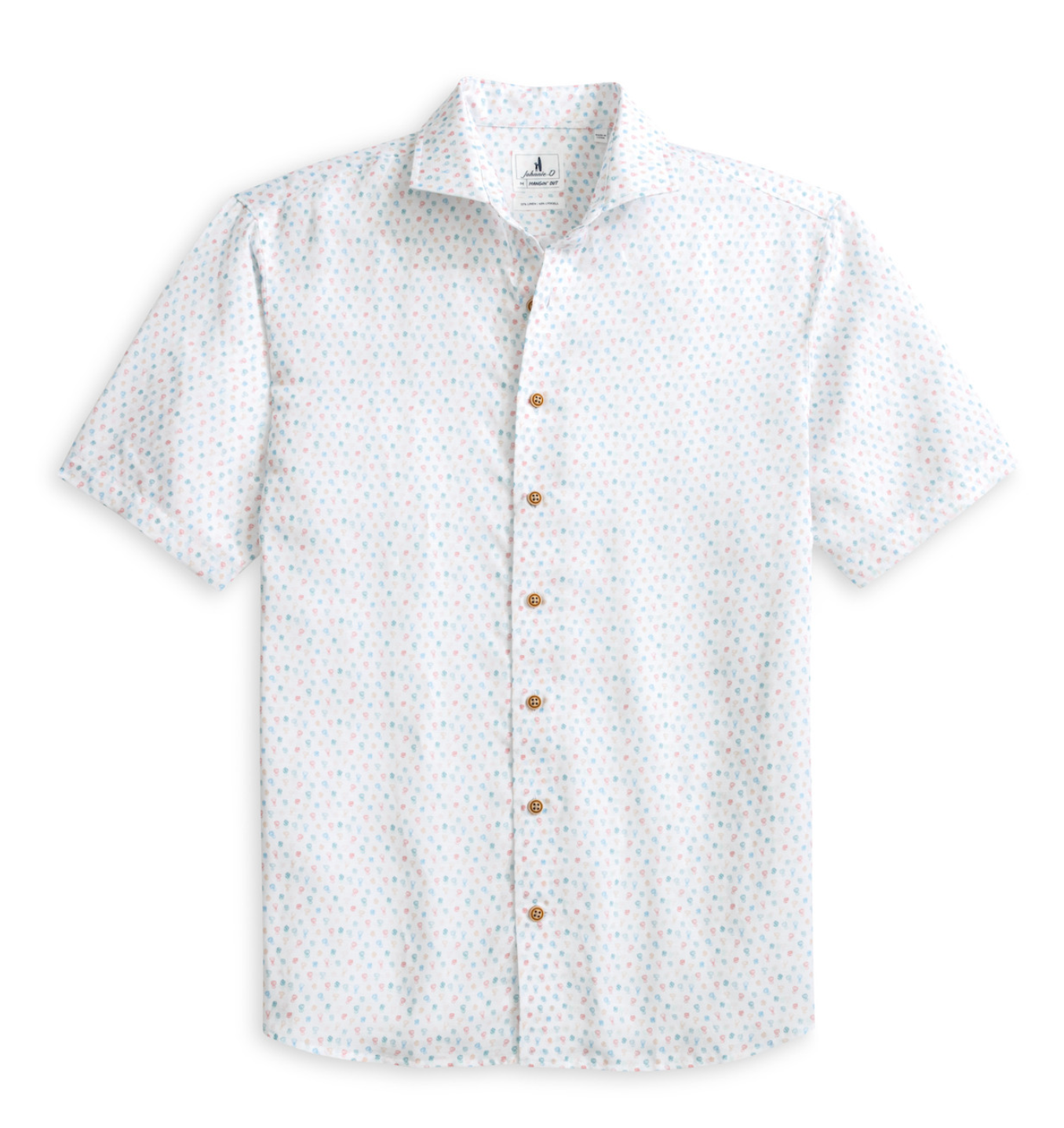 Linen Blend Short Sleeve Button Down Shirt-Cash Bar Print