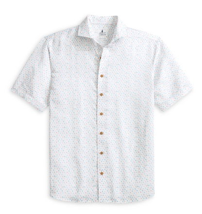 Linen Blend Short Sleeve Button Down Shirt-Cash Bar Print