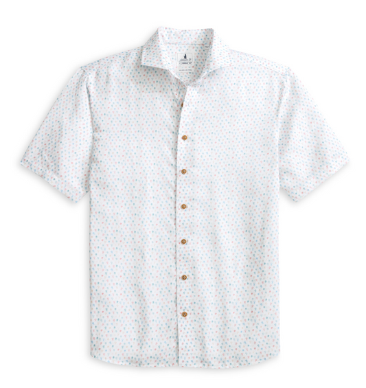 Linen Blend Short Sleeve Button Down Shirt-Cash Bar Print