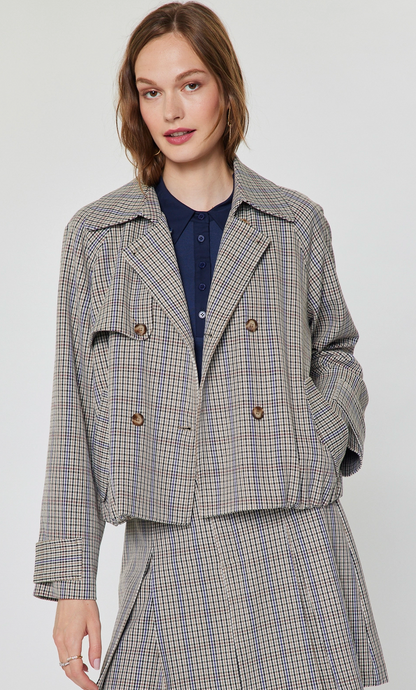 Plaid Short Trench Jacket