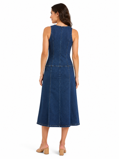 The Sybil Drop Midi Dress in Denim