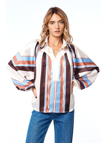 Nicolletta Engineered Striped Top