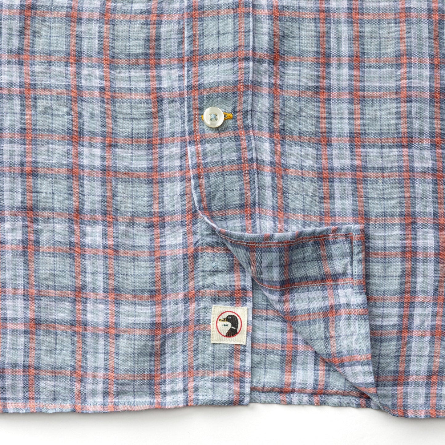 Linen Poplin Plaid Shirt in Sky Blue