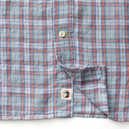 Linen Poplin Plaid Shirt in Sky Blue
