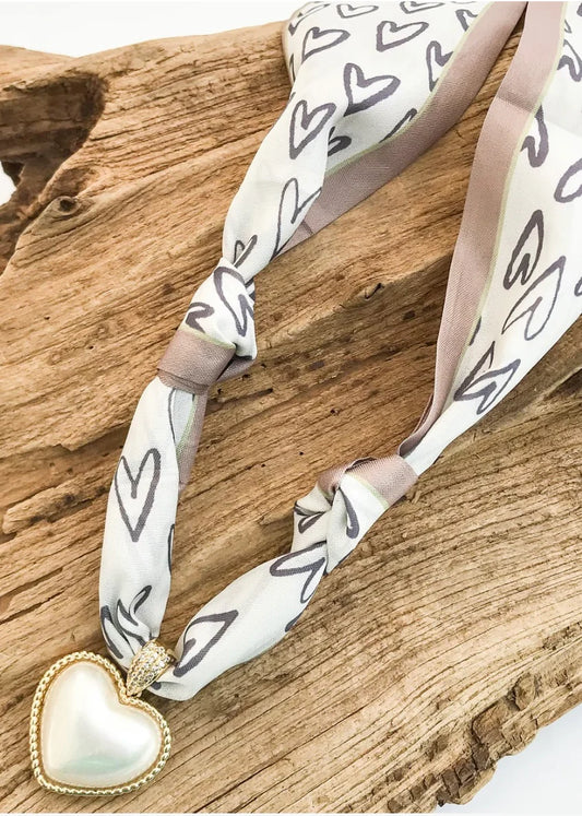 Prism Pearl Heart on Scarf Necklace