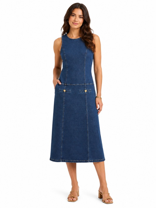 The Sybil Drop Midi Dress in Denim