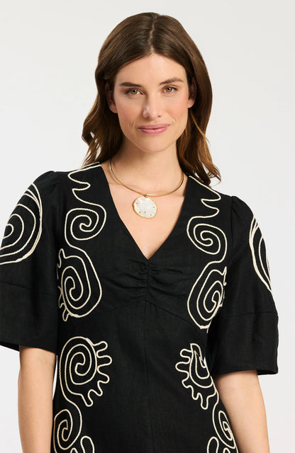 Posey Linen Embroidered Midi Dress