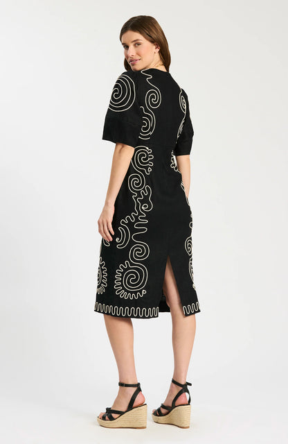 Posey Linen Embroidered Midi Dress