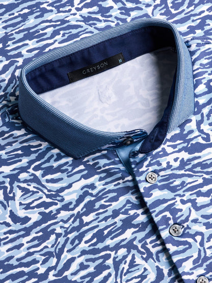 Stalking Wolf Camo Short Sleeve Polo in Wolf Blue