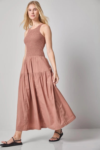 Smocked Bodice Maxi Dress in Bark