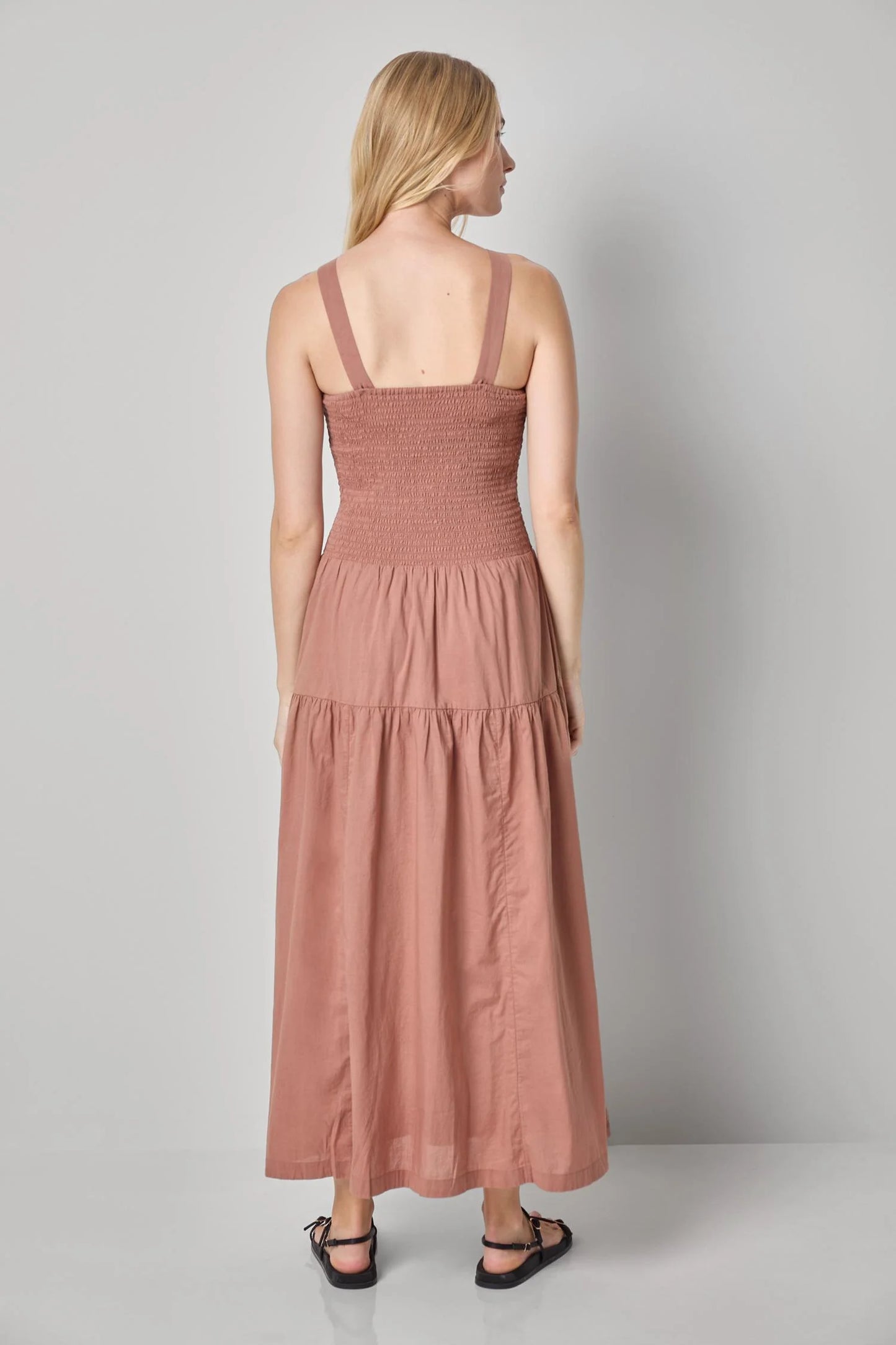 Smocked Bodice Maxi Dress in Bark