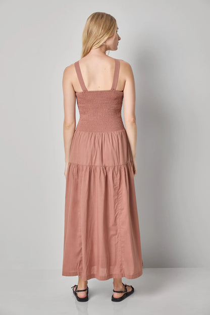 Smocked Bodice Maxi Dress in Bark