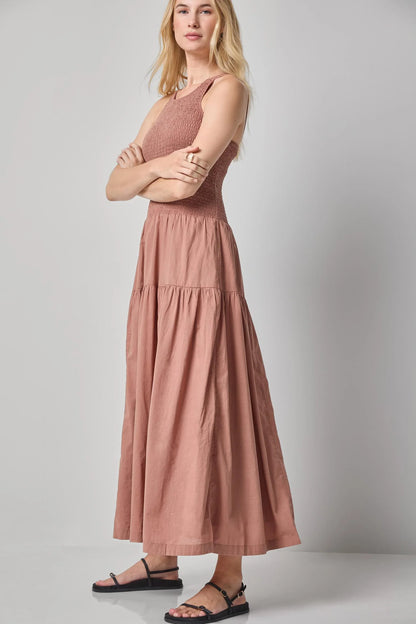 Smocked Bodice Maxi Dress in Bark