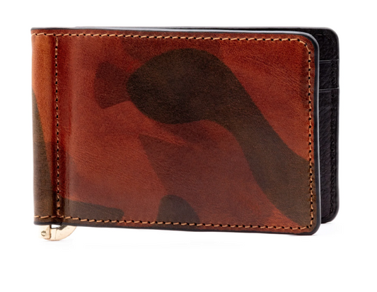 Hemingway Saddle Leather Credit Card Money Clip - Camo