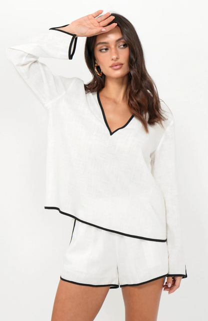 Beverly Linen Split Neck Collar Shirt