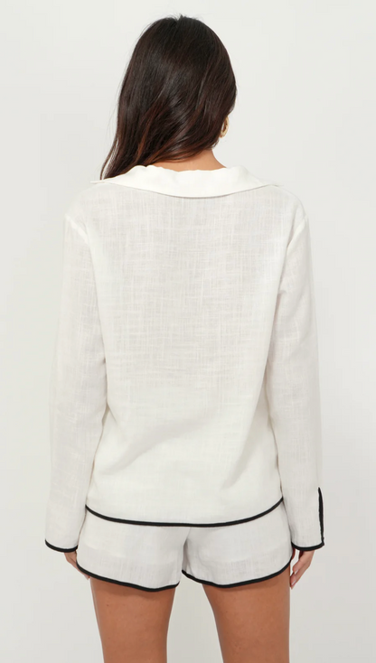 Beverly Linen Split Neck Collar Shirt