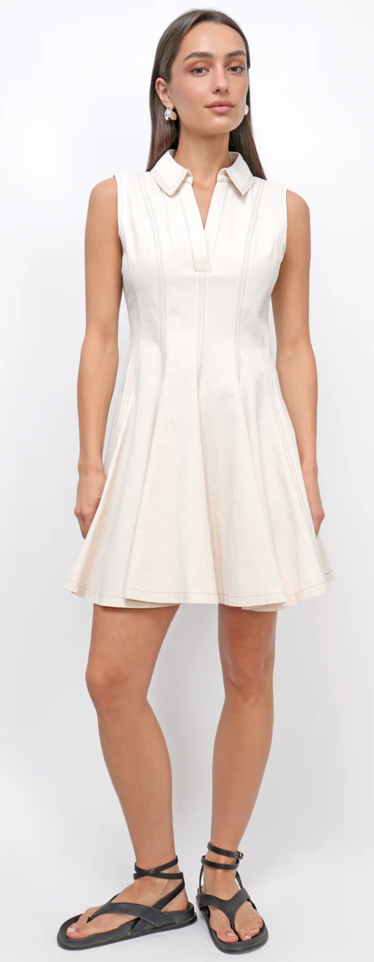 Sydney Topstitch Flare Mini Dress