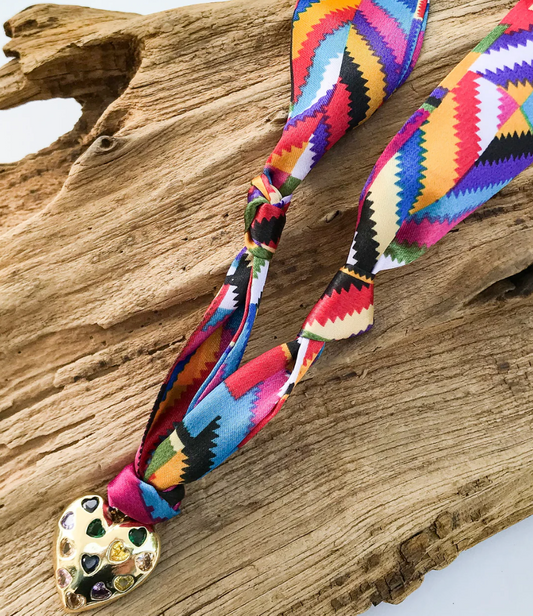 Duchess Multi Colored Hearts on Scarf Necklace
