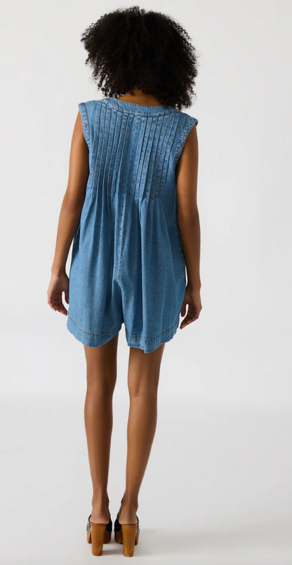 Mick Denim Pull-On Tie-Front Romper