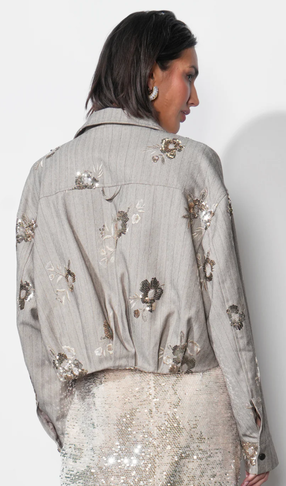 Brielle Zip Up Sequin Embroidered Jacket