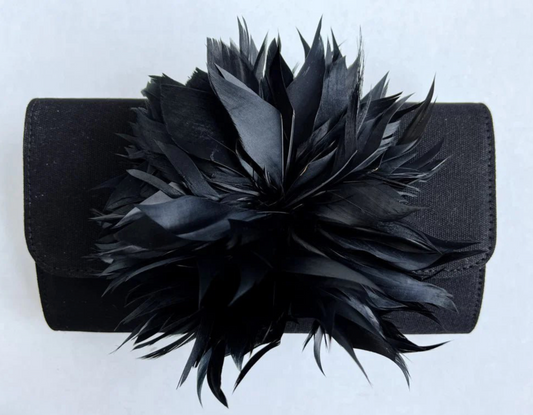 Avery Clutch-Black-Black Feather