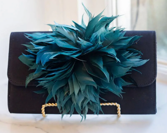 Avery Clutch-Black-Green Feather