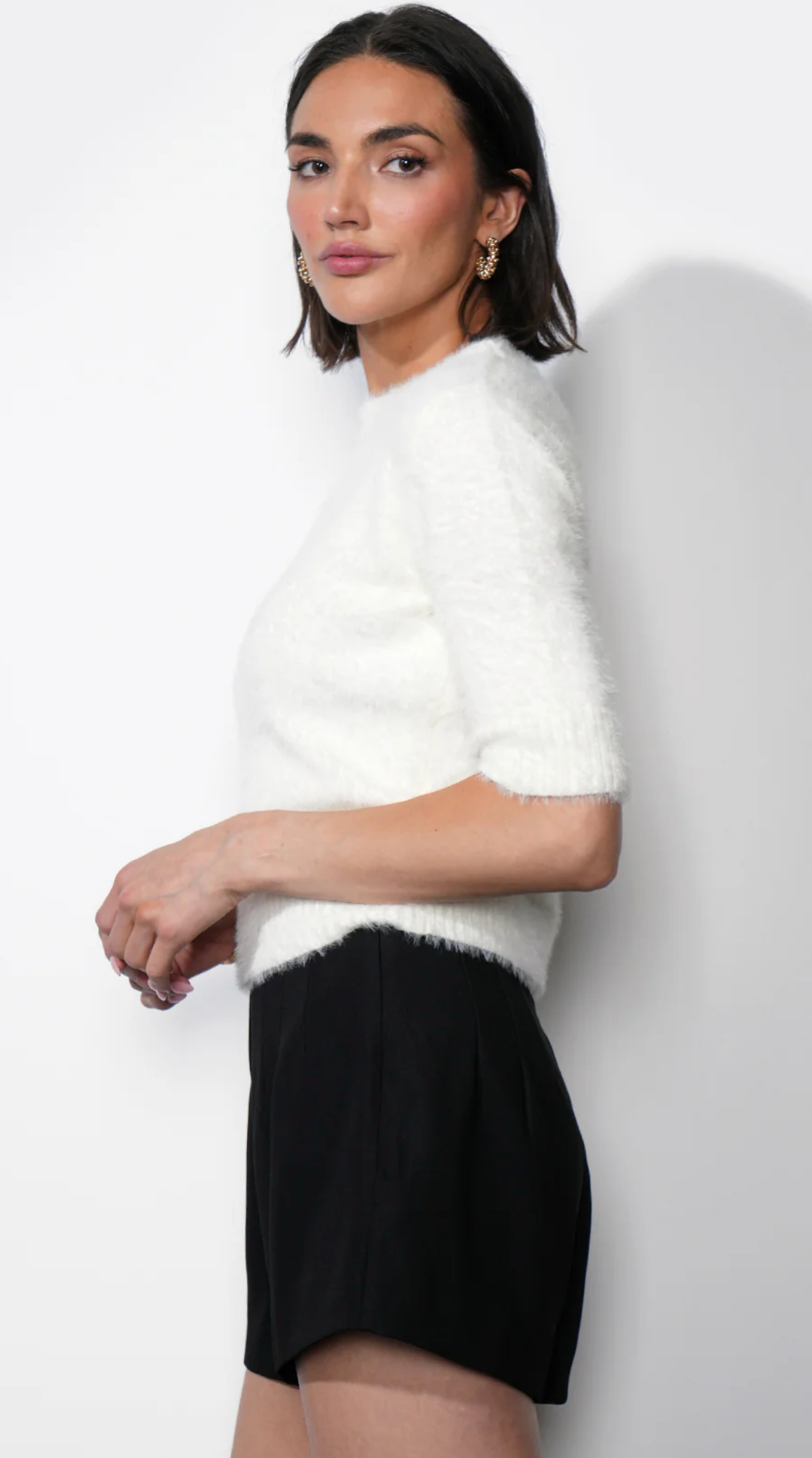 Odette Fuzzy Elbow Sleeve Knit Top
