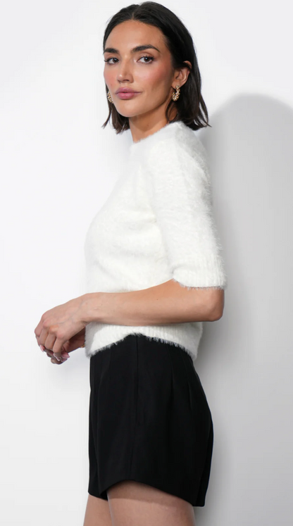 Odette Fuzzy Elbow Sleeve Knit Top