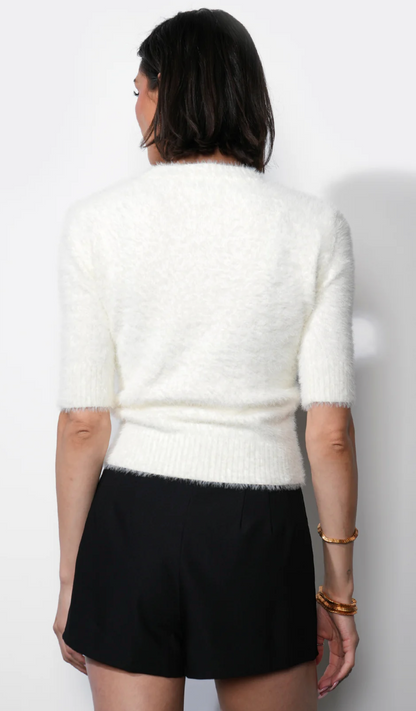 Odette Fuzzy Elbow Sleeve Knit Top