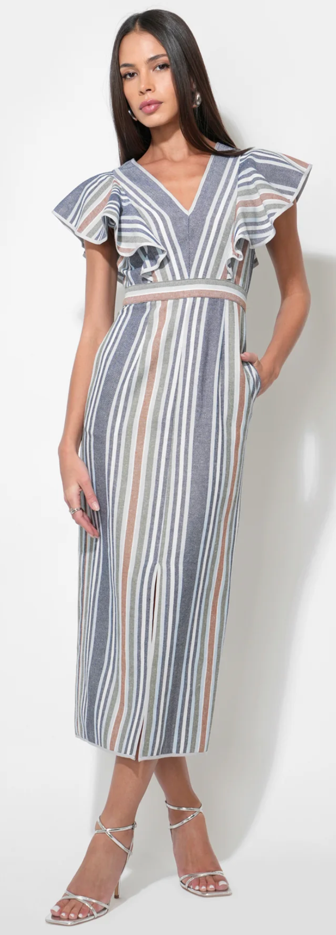 Etta Stripe Flutter Sleeve Maxi Dress
