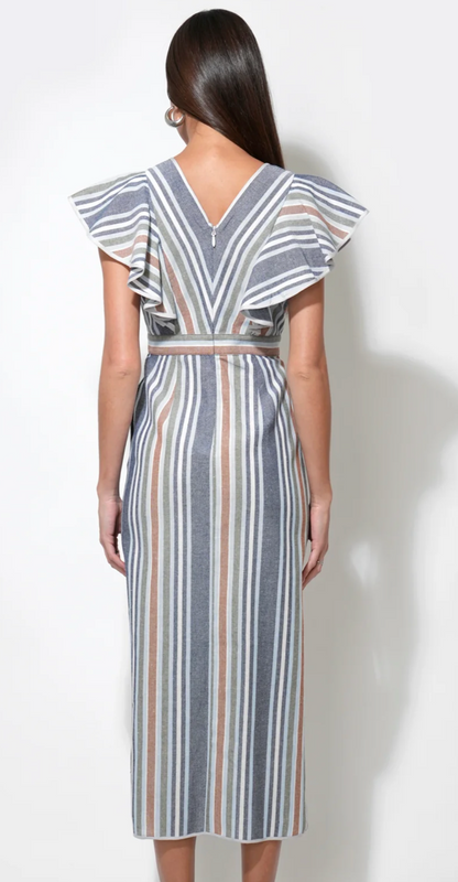 Etta Stripe Flutter Sleeve Maxi Dress