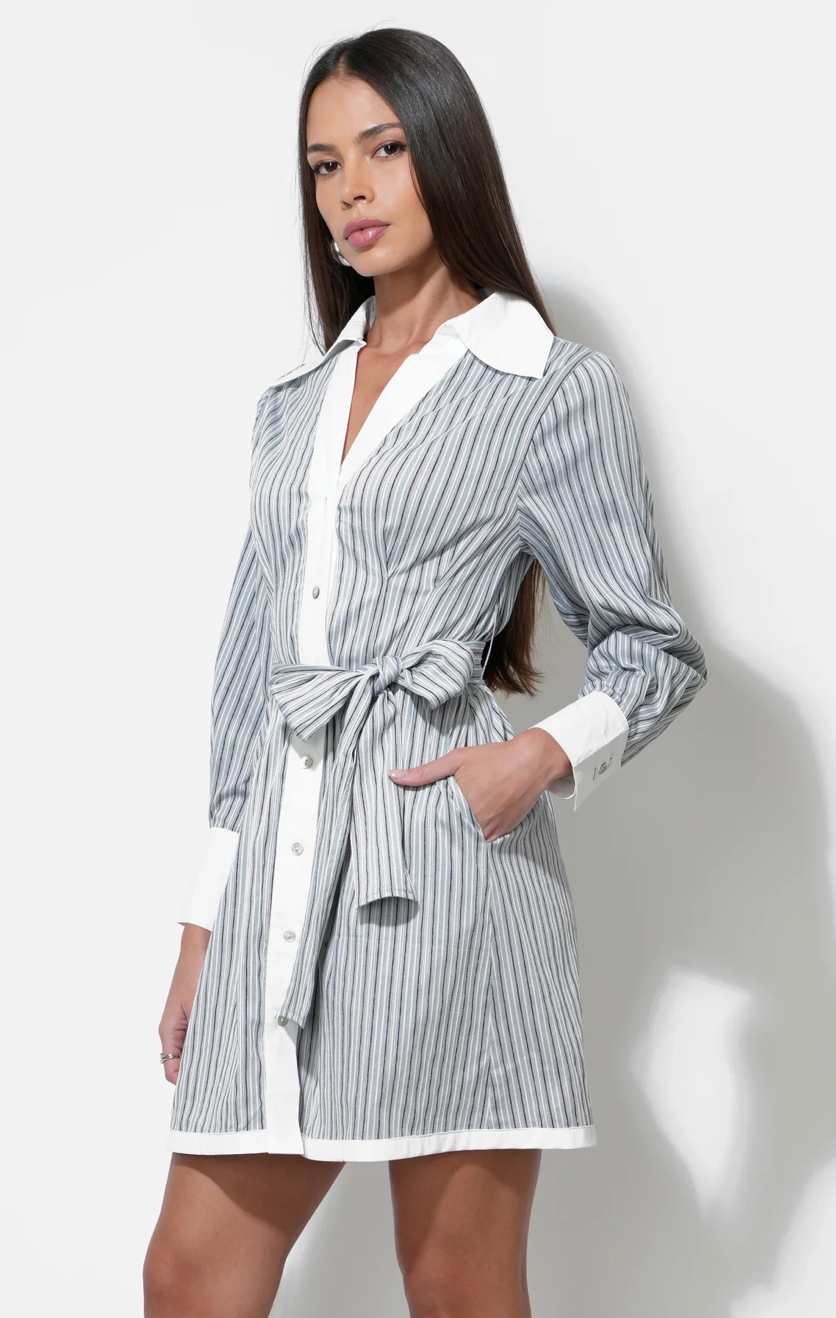 Sola Stripe Mini Button Up Shirt Dress