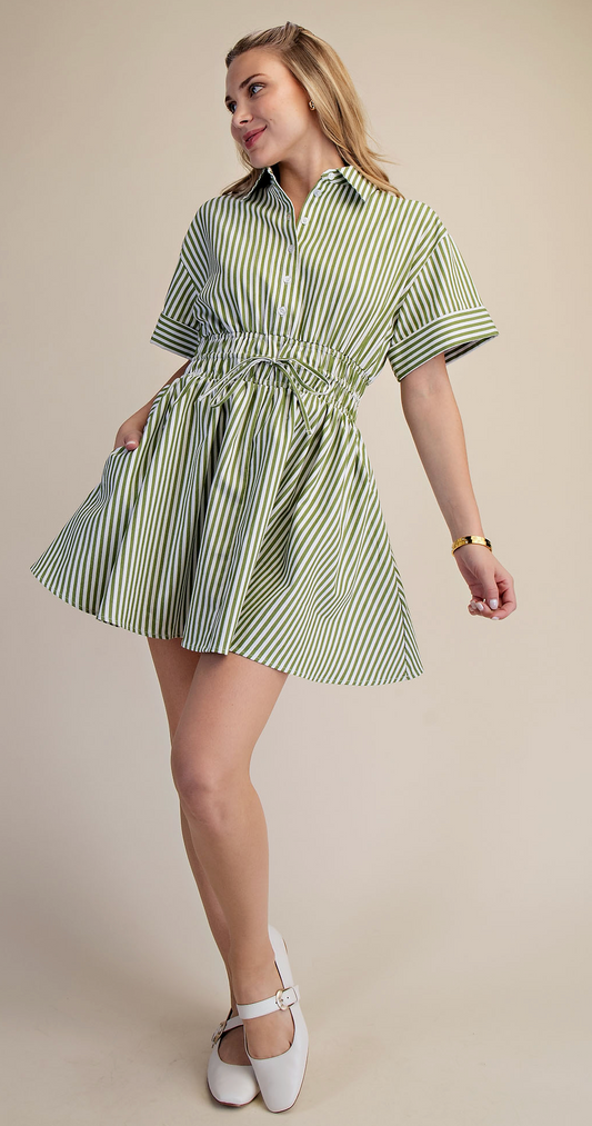 Sweet Green Stripe Mini Dress