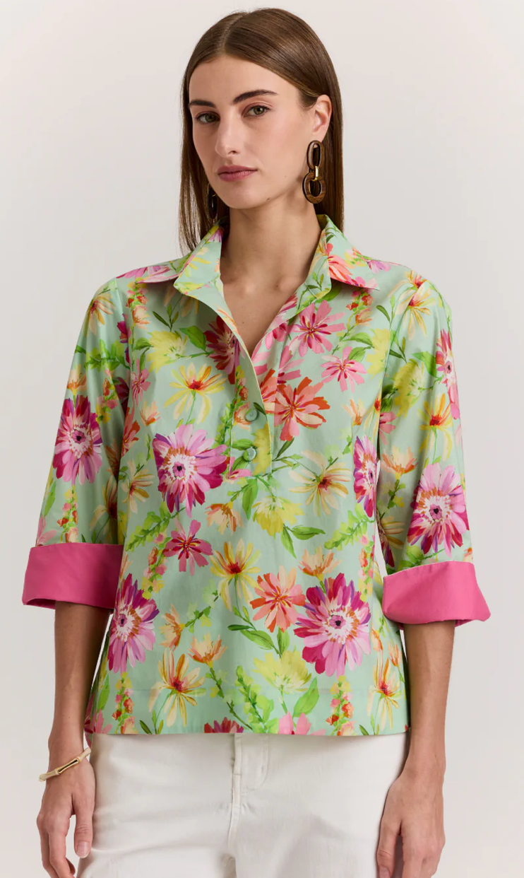 Aileen 3/4 Sleeve Top in Green Floral