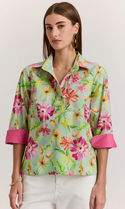 Aileen 3/4 Sleeve Top in Green Floral