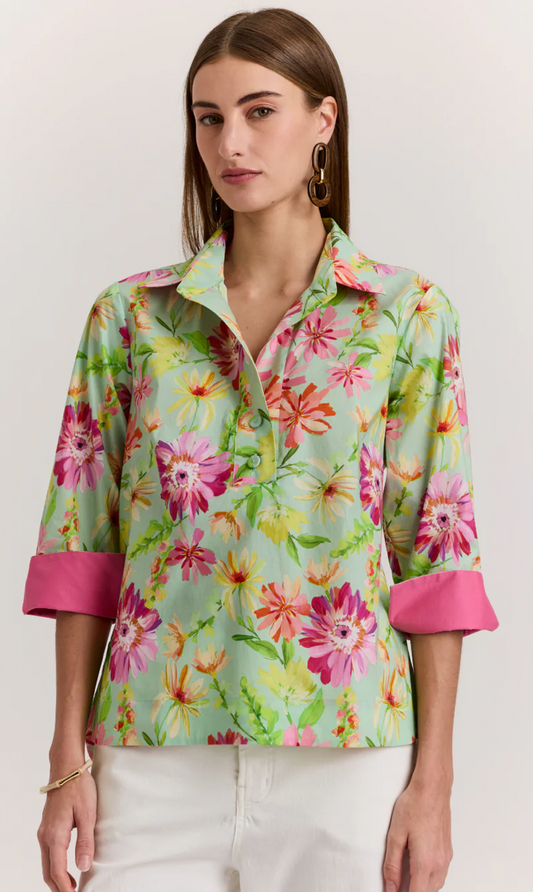 Aileen 3/4 Sleeve Top in Green Floral