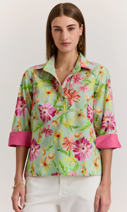 Aileen 3/4 Sleeve Top in Green Floral