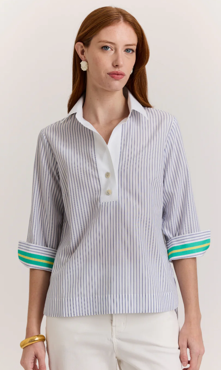 Aileen 3/4 Sleeve Top in Contrast Stripe