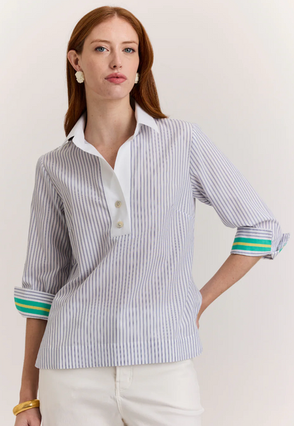 Aileen 3/4 Sleeve Top in Contrast Stripe