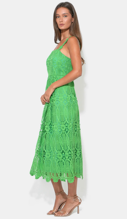 Alice Strap Lace Midi Dress in Matcha Green