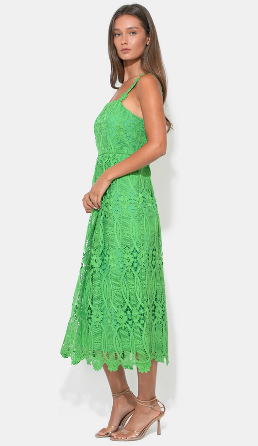 Alice Strap Lace Midi Dress in Matcha Green