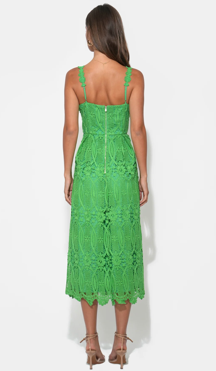 Alice Strap Lace Midi Dress in Matcha Green